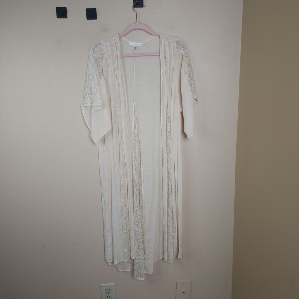 Love Tree Short Sleeve Long Length Kimono in Beige Size S